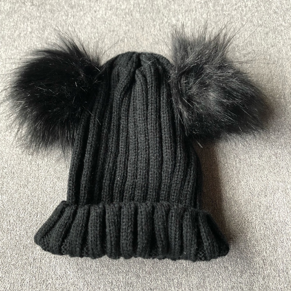 Double Pom Knit Toque ~ Black ~ Brand New! Size Baby to Toddler